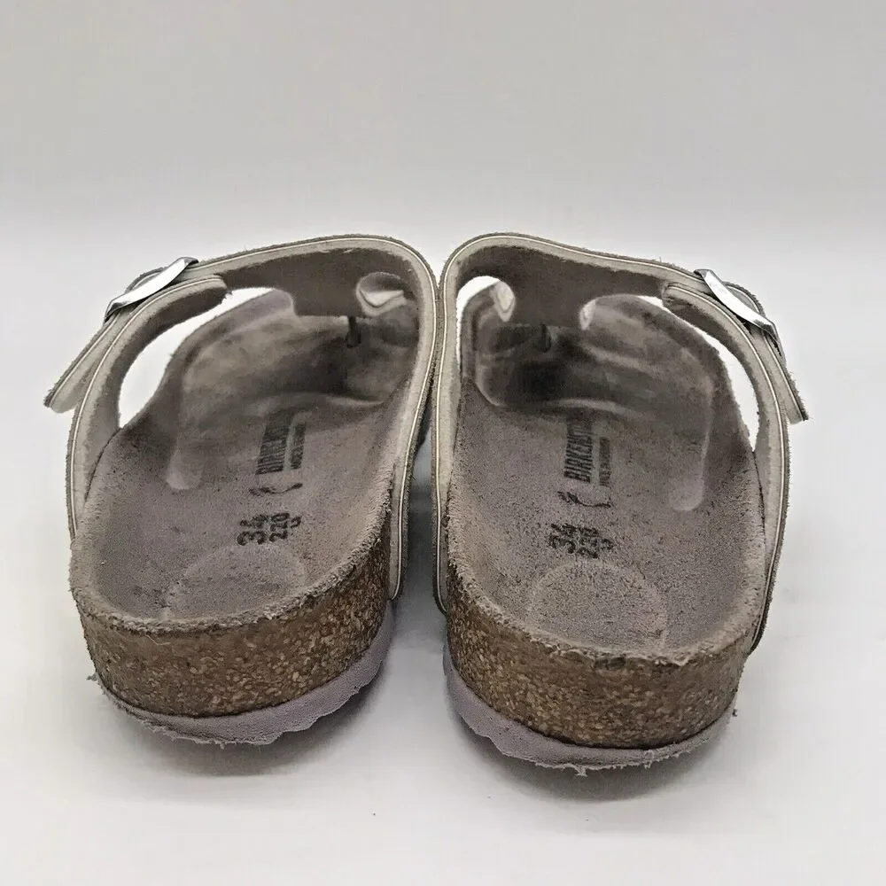 Birkenstock Gizeh Sparkly Silver Birko-Flor T-Strap Thong 34 Girls 3-3.5 Sandals